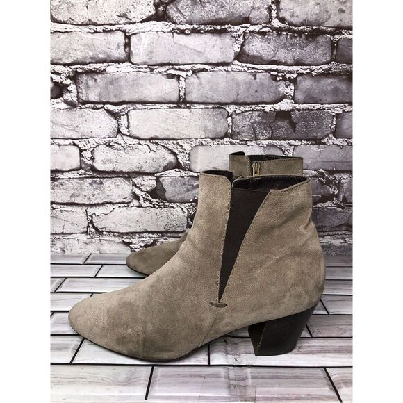 Aquatalia Taupe Suede Leather Side Zip Heel Ankle Booties Women’s Sz 10M US/41EU - Picture 1 of 16